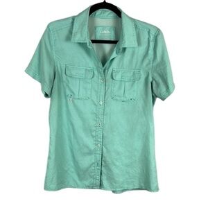 Cabela's Fishing Hiking Short Sleeve Vented Button Up Shirt Medium Mint Green